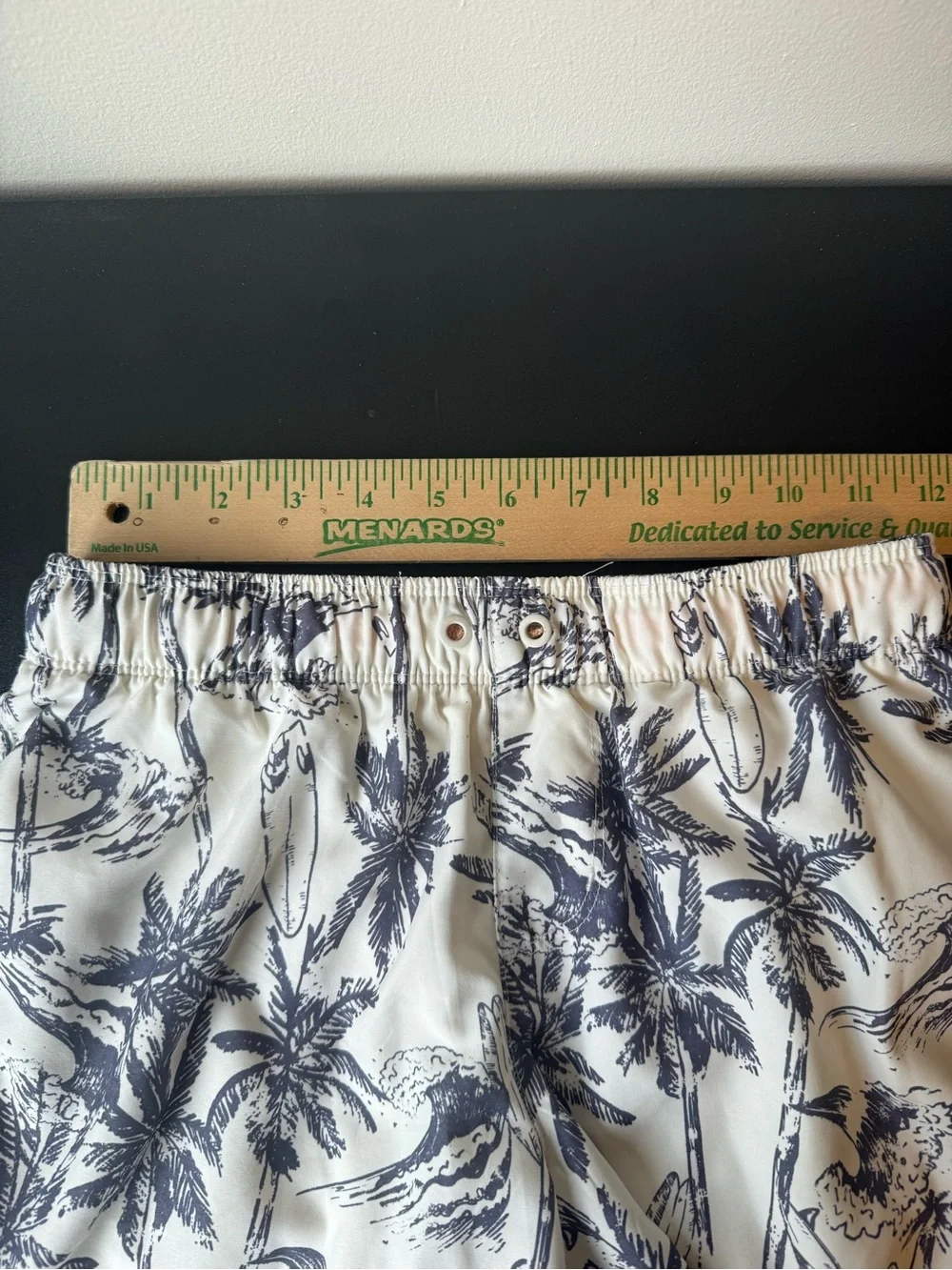 Youth Art Class Swim Trunks Size Large (10/12) Cream with Navy Palm Trees